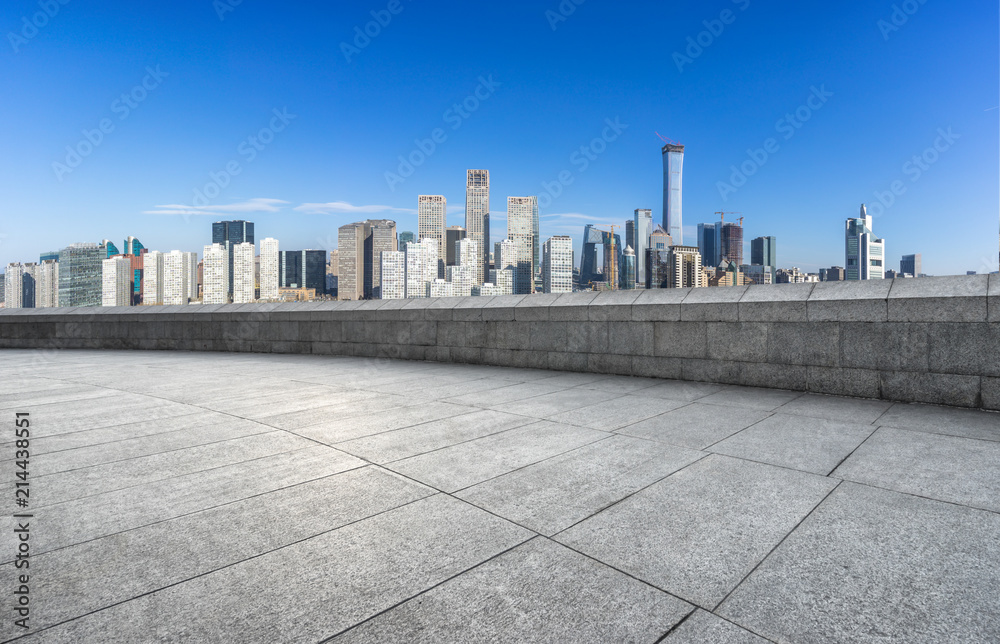 empty square with city skyline