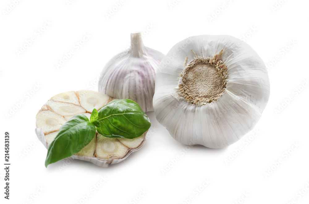 Fresh garlic on white background