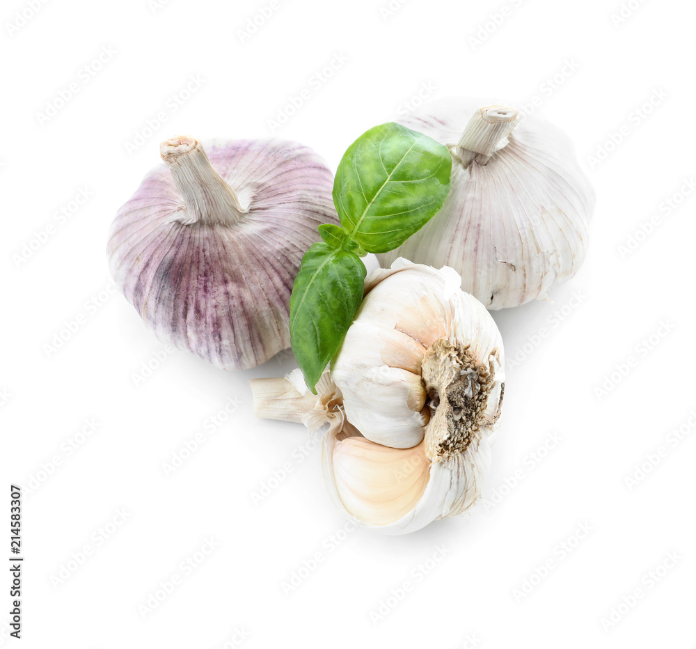 Fresh garlic on white background