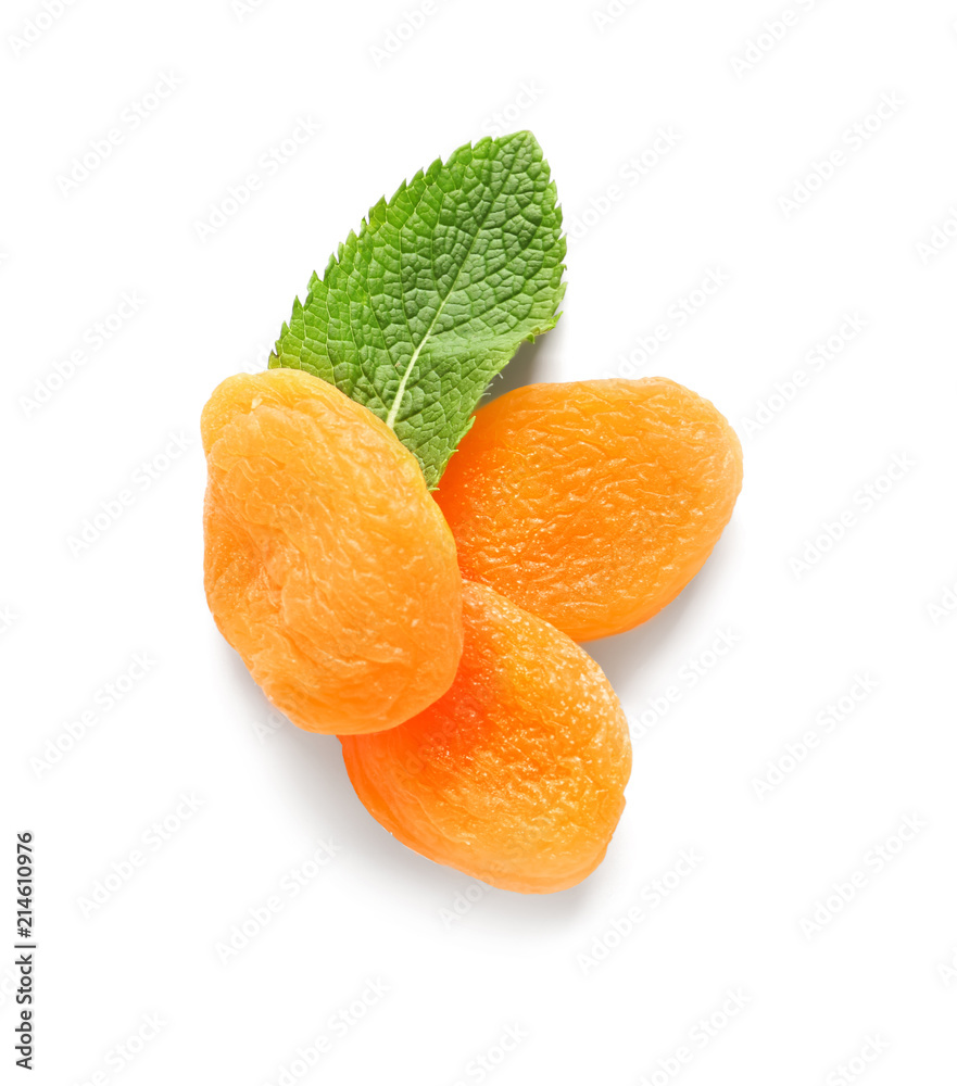 Dried apricots on white background