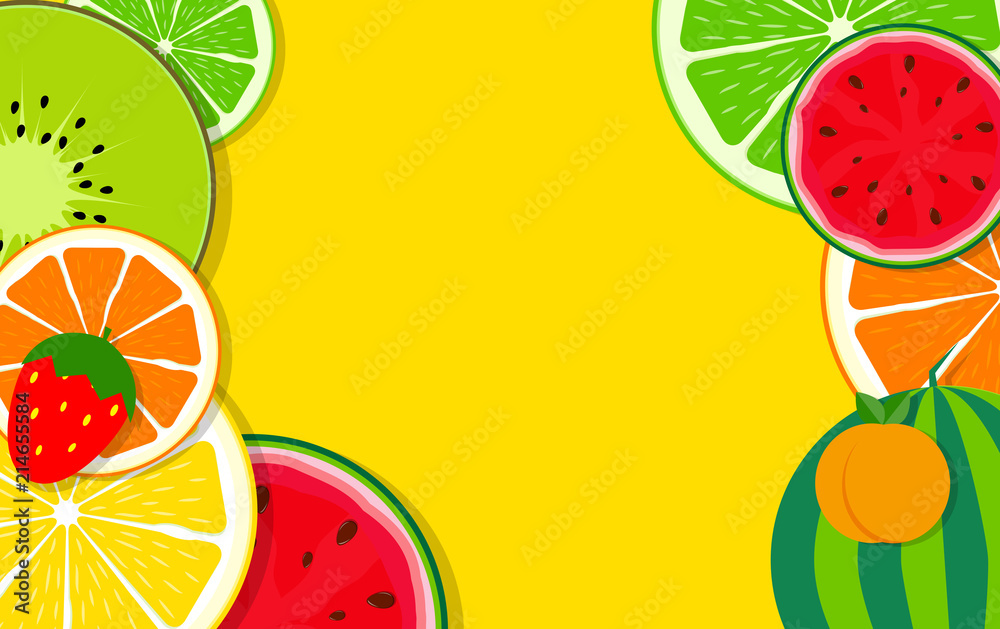 Abstract Mixed Flat Fruit Background Vector Illustration