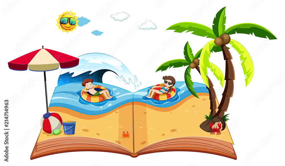 A pop up book with beach scene