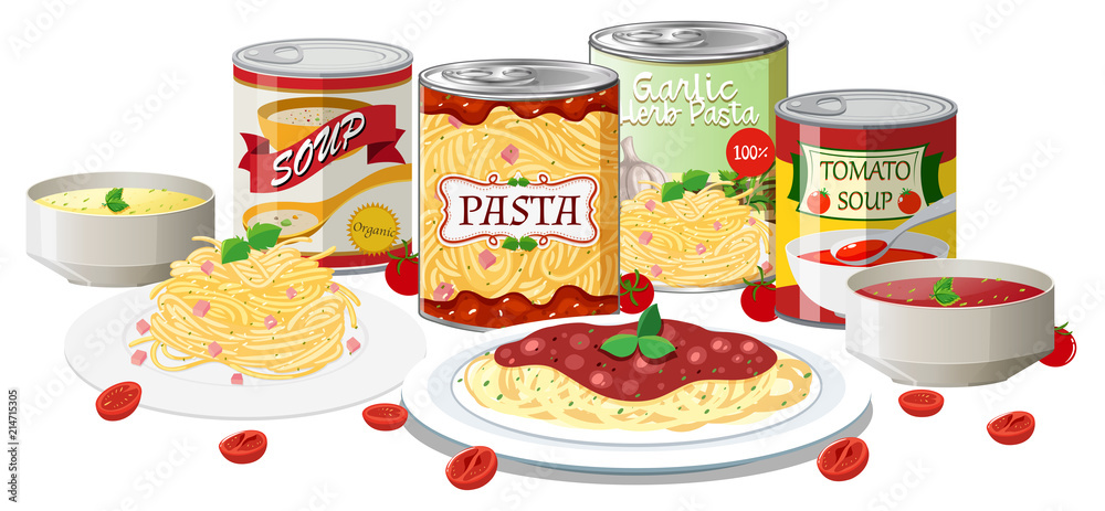 A set of pasta and soup