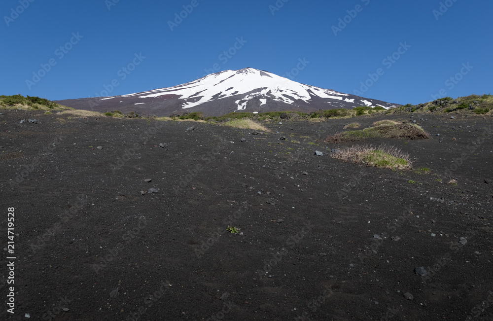 富士山之巅，雪与春天的富士山自然休闲林径