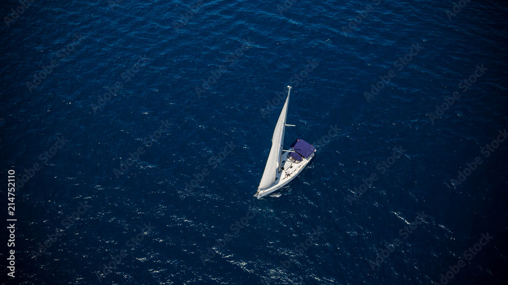 Sailing boat on open water, aerial view