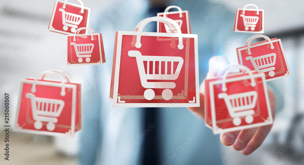 Businessman using digital shopping icons 3D rendering