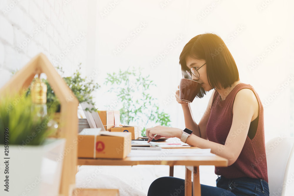 女性小企业主，创业理念，年轻企业家用笔记本电脑工作