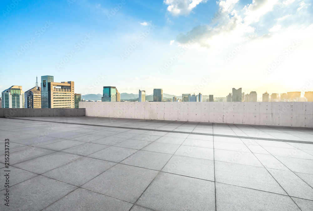 city skyline with empty square