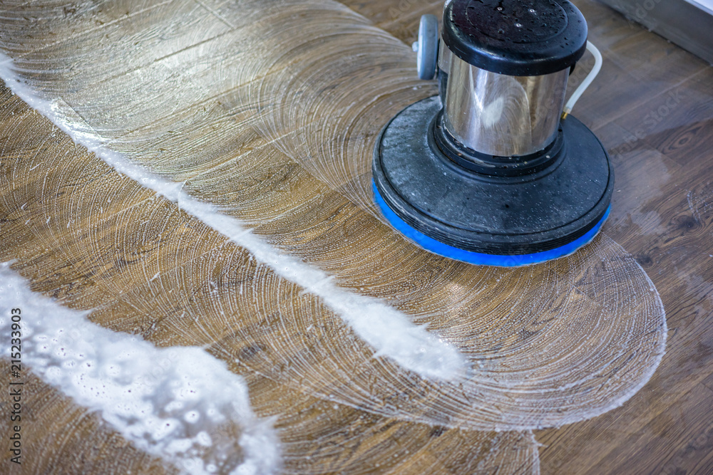 washing floor with machine