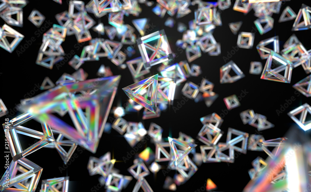 Abstract Prism Clear Triangle Falling Background, 3d rendering