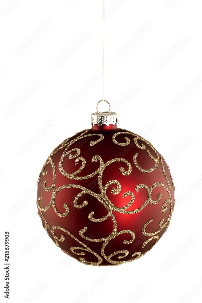 Red Christmas Bauble Hanging on a String - Isolated