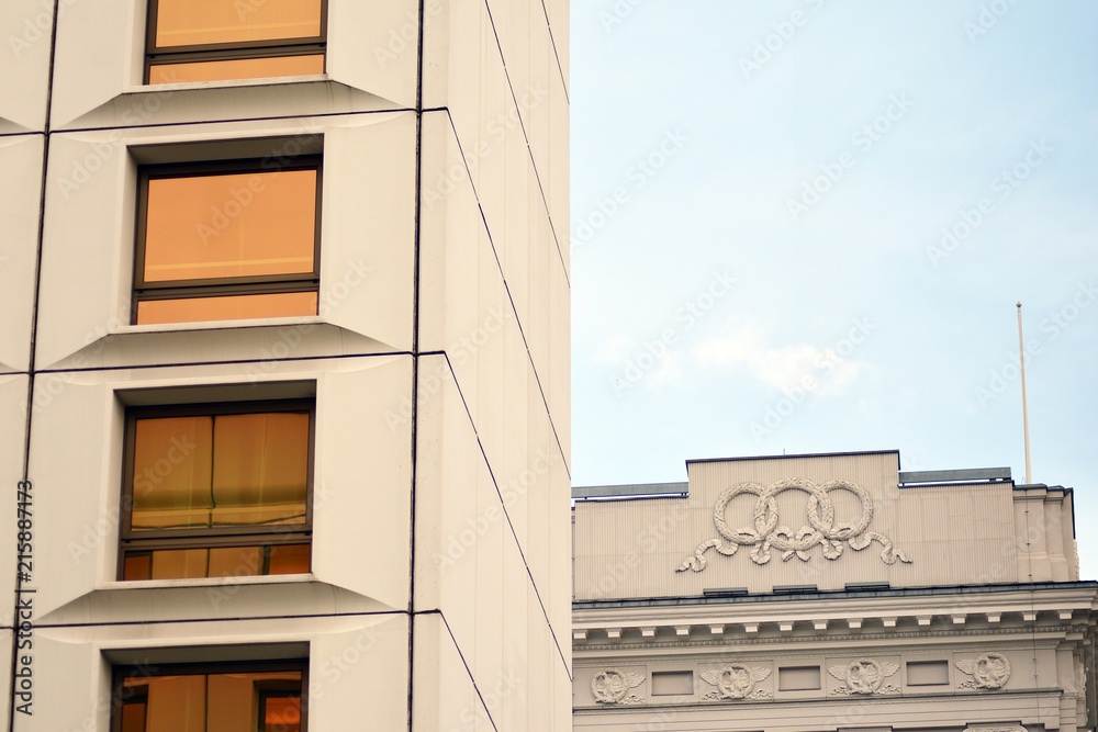 Brown windows of the building. Geometric background. Buildings facade