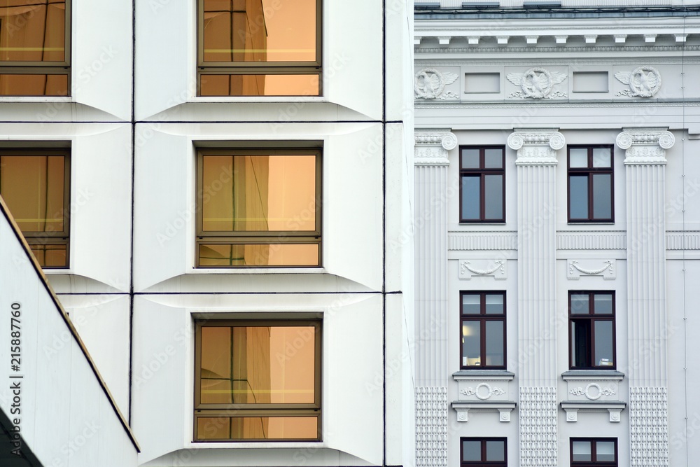 Brown windows of the building. Geometric background. Buildings facade