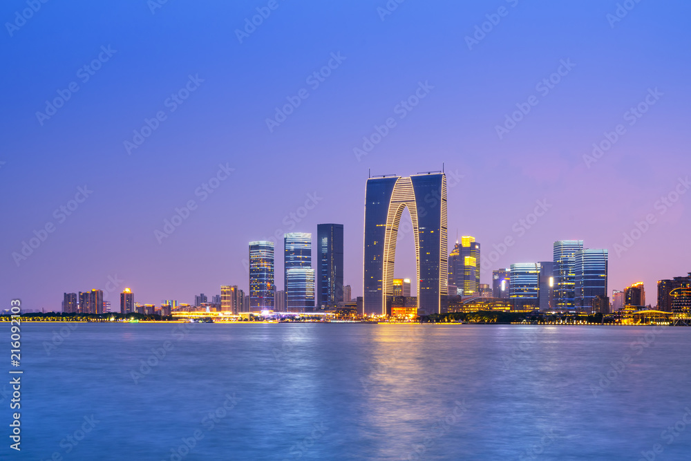 苏州金鸡湖与建筑景观夜景