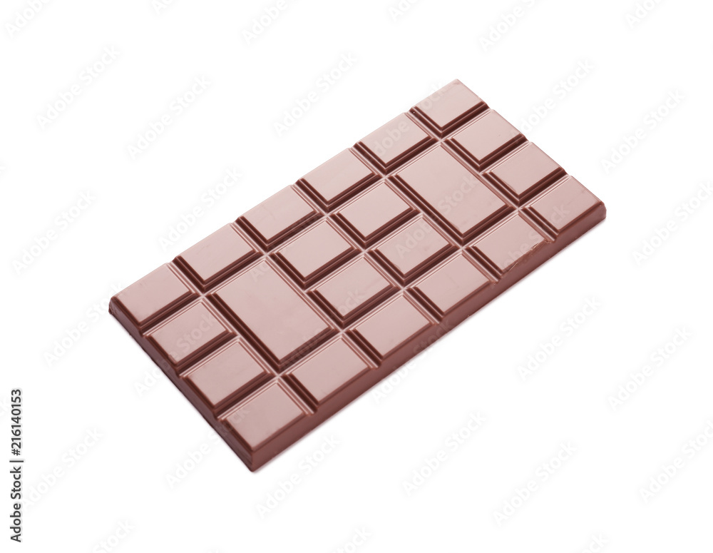 Delicious milk chocolate bar on white background