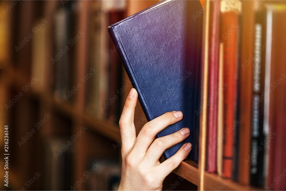 Hand holds book.