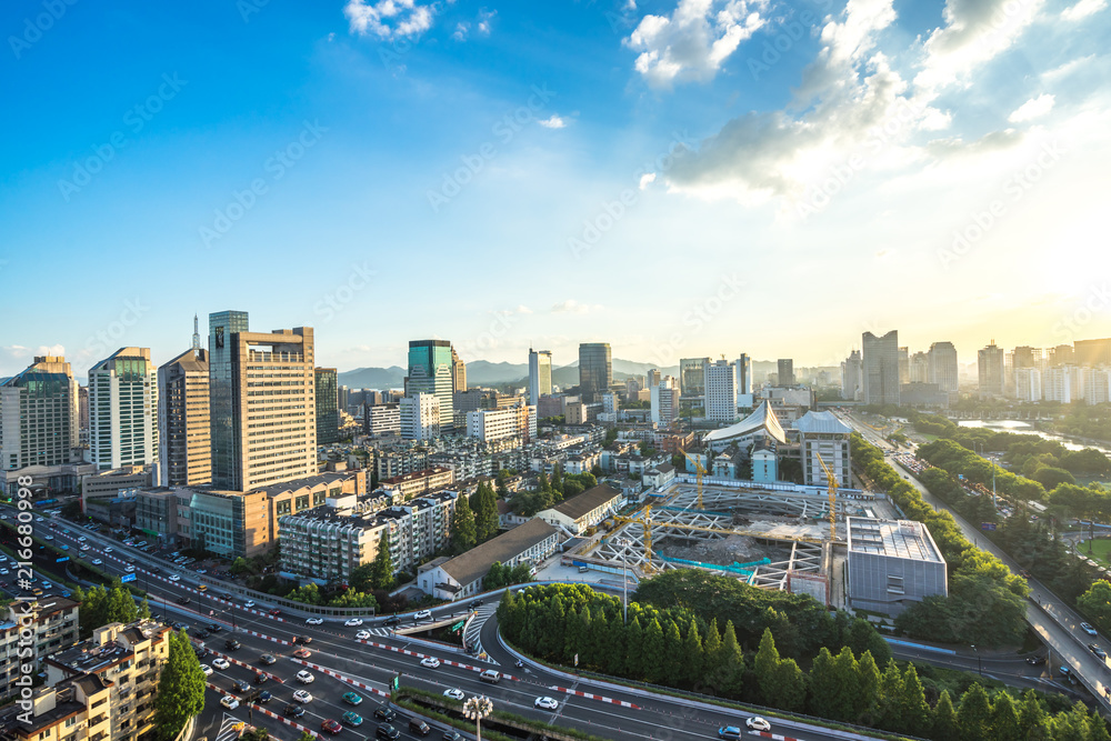 中国杭州全景城市天际线