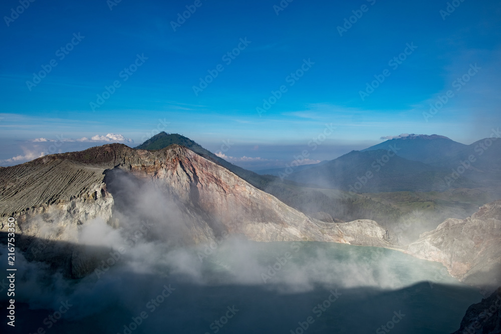 印度尼西亚邦多沃火山口Kawah Ijen火山口视图