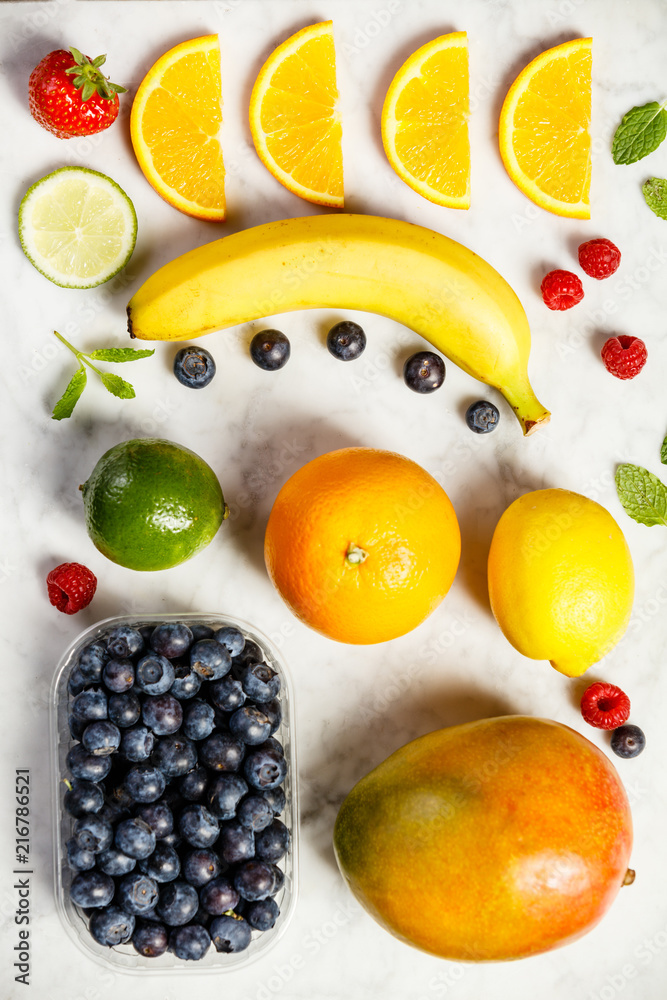 Flat-lay of organic fruits