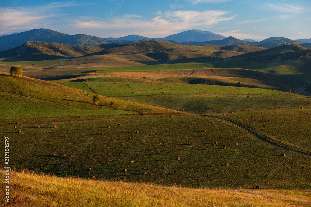 Beauty summer evening in the mountains in Altay, panoramic picture