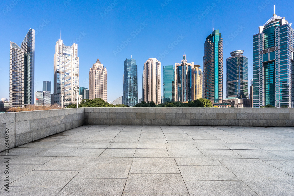 empty square with city skyline