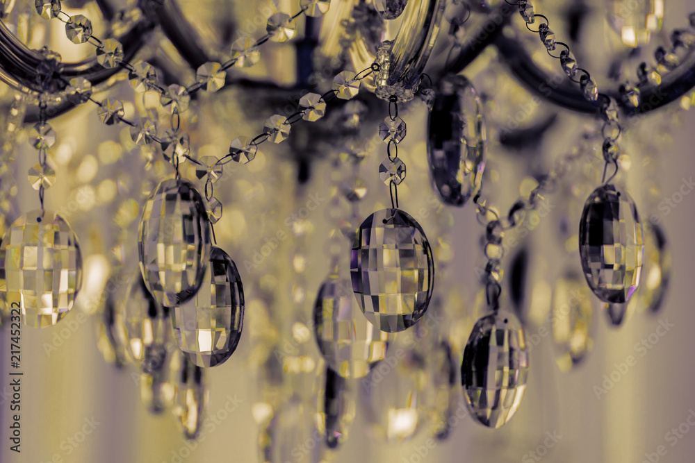 Crystal chandelier close-up. Glamour background with copy space