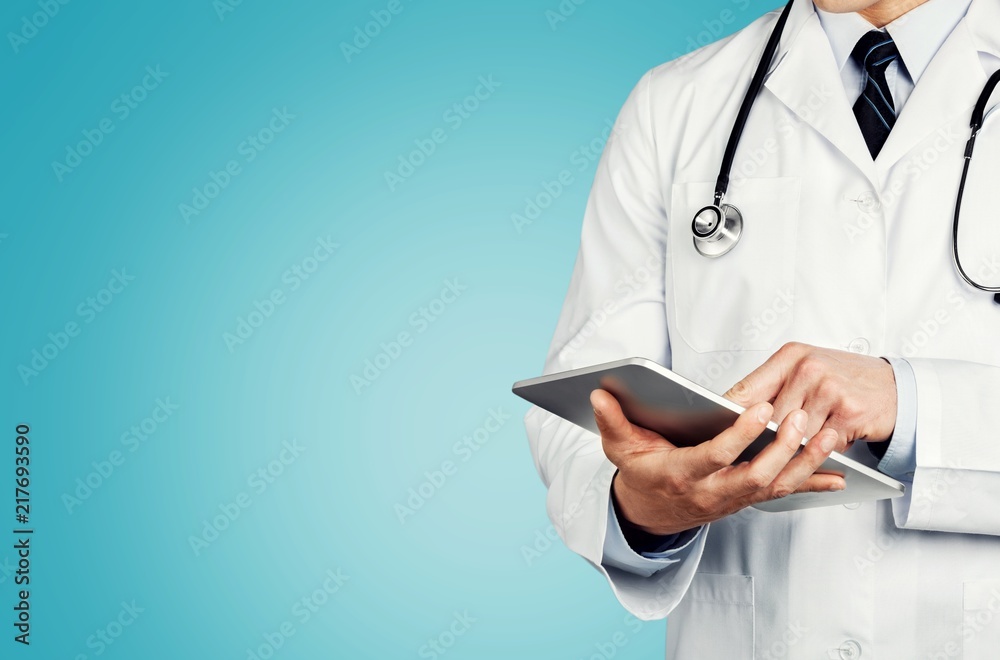 Close-up Doctor at hospital working with tablet