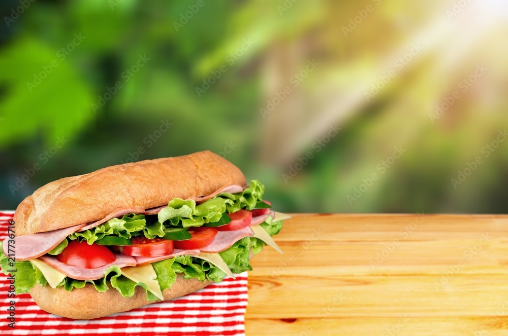 Ham and cheese salad submarine sandwich from