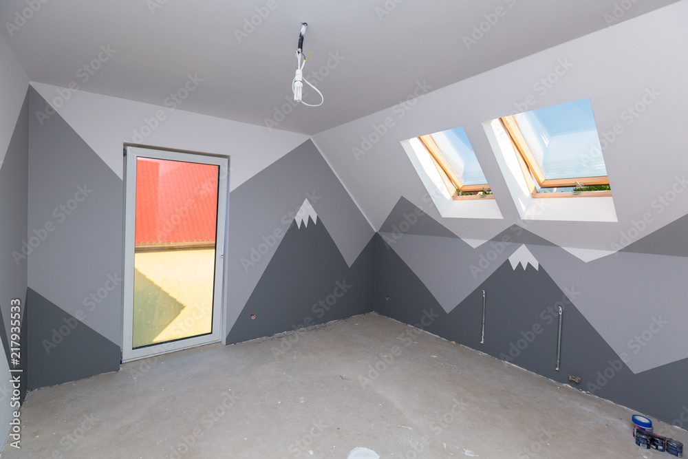 Children room interior with mountain paint