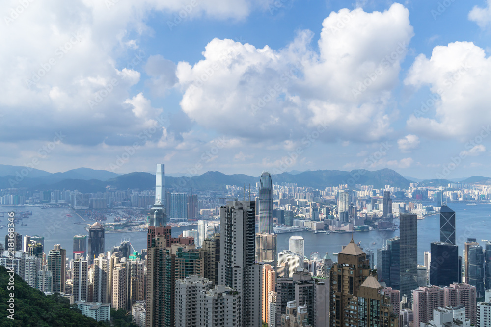 中国香港全景城市天际线