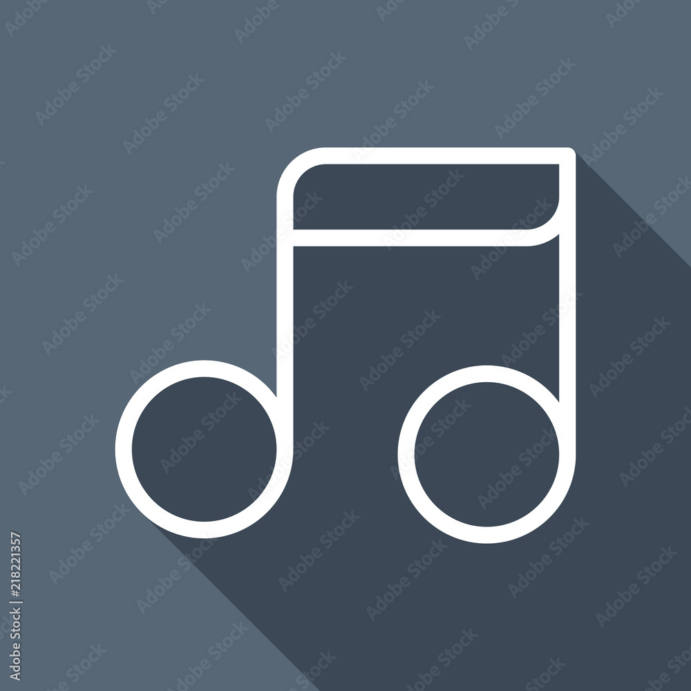 Simple music note. Linear icon, thin outline. White flat icon wi