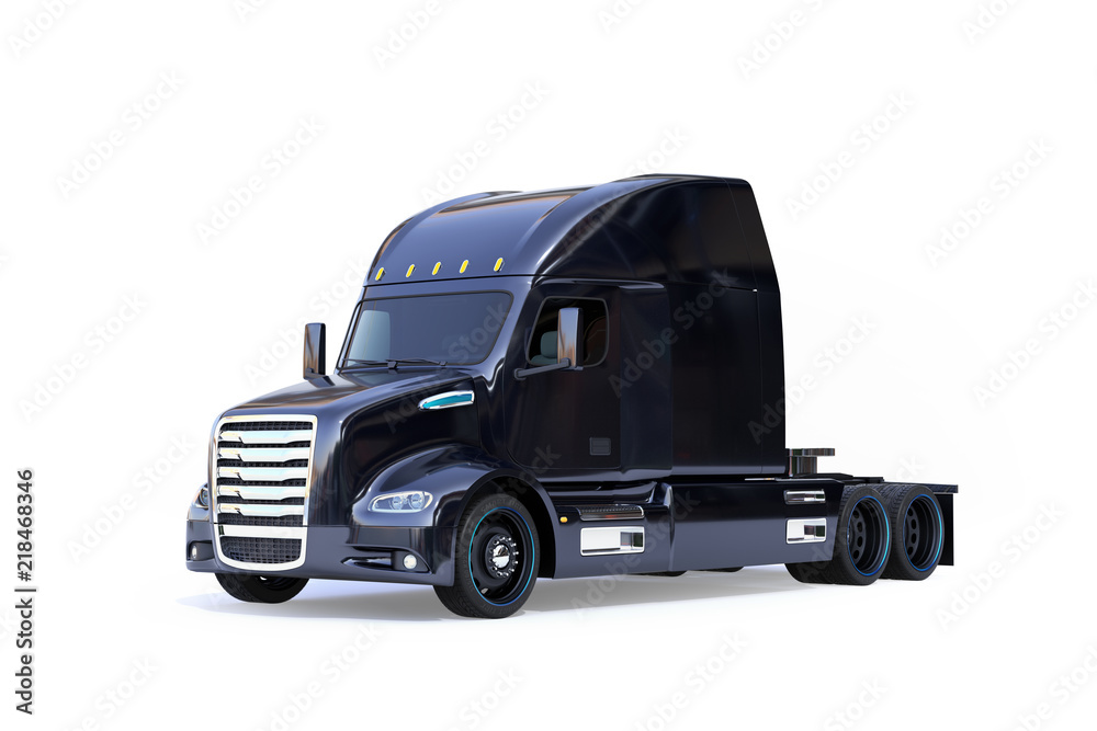 Black fuel cell powered American truck cabin isolated on white background. 3D rendering image.