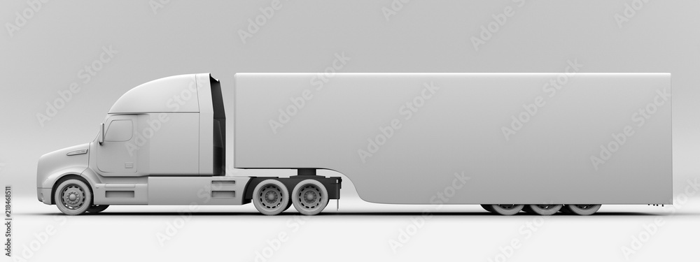 Side view of clay rendering fuel cell powered American truck. 3D rendering image.