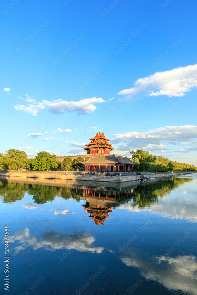 Watchtower of Forbidden City at dusk,Beijing,China