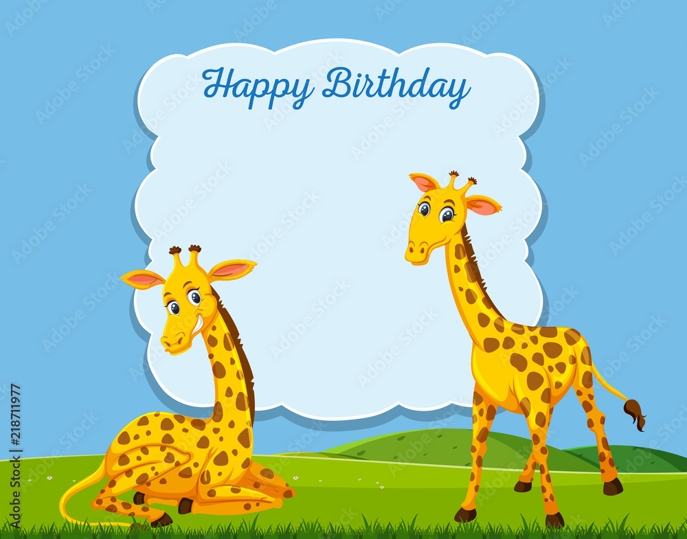 Giraffe on happy bithday卡片模板