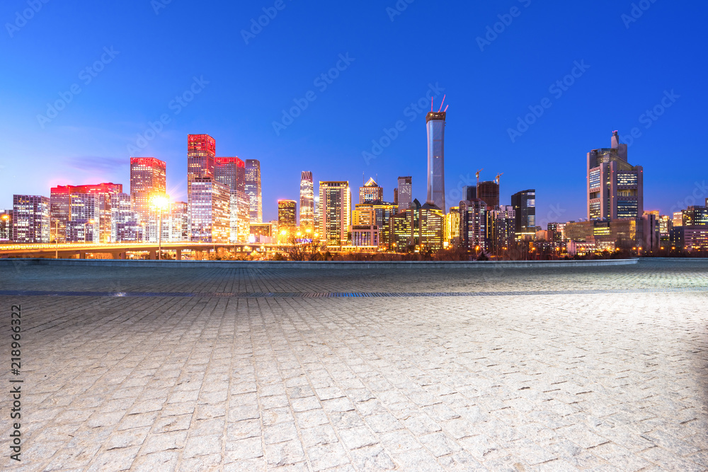 city skyline with empty square