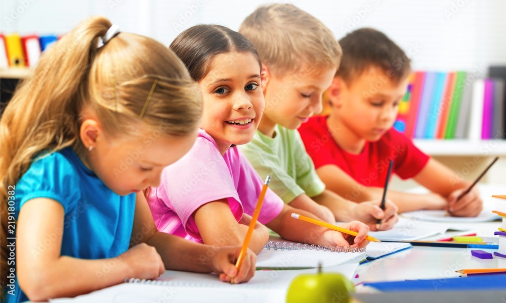 School Children in the Classroom Writing / Drawing