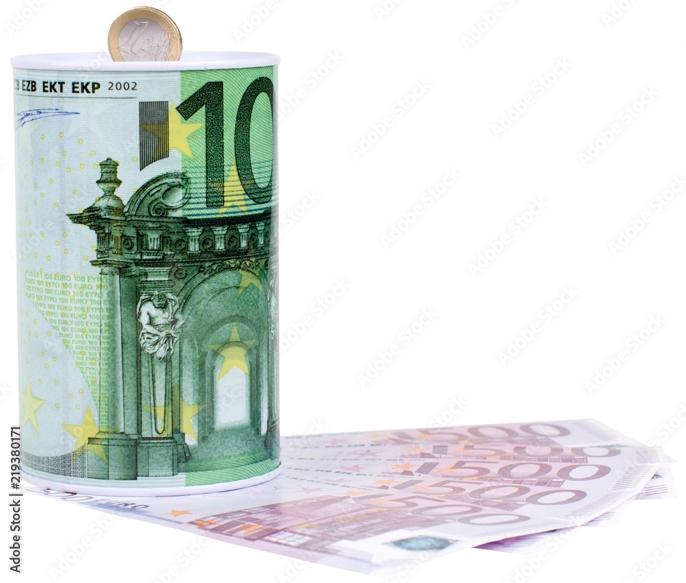 Euros and a coin bank