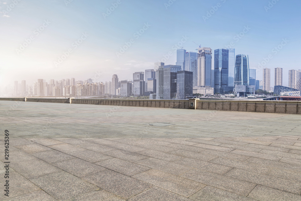 The skyline of Chongqings urban skyline with an empty square floor.