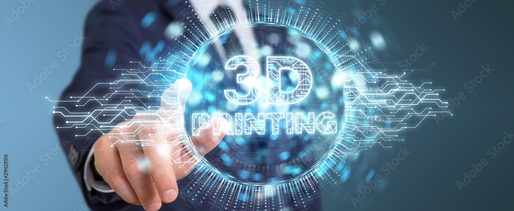 Businessman using 3D printing digital hologram 3D rendering