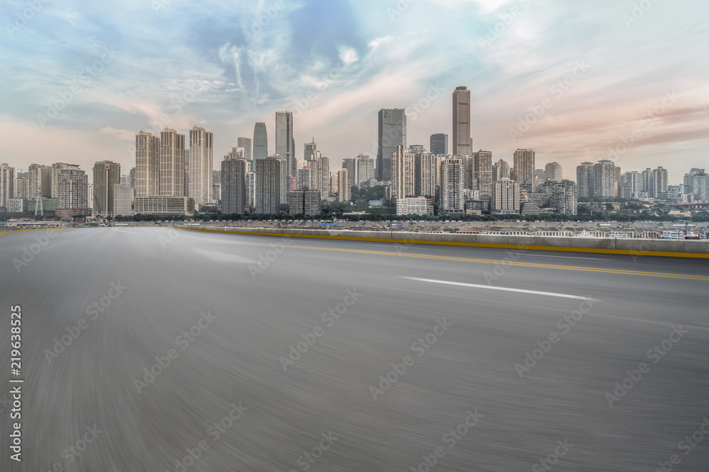 Road surface and skyline of Chongqing urban construction