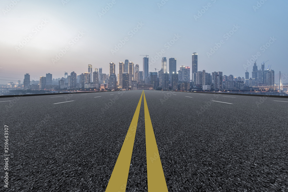 Road surface and skyline of Chongqing urban construction