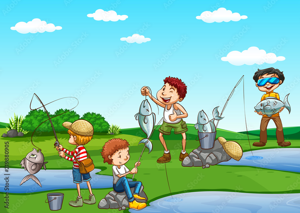 Group of boys fishing