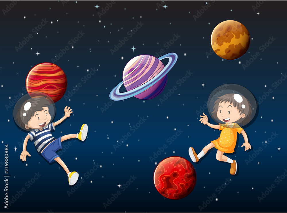 children floating in space