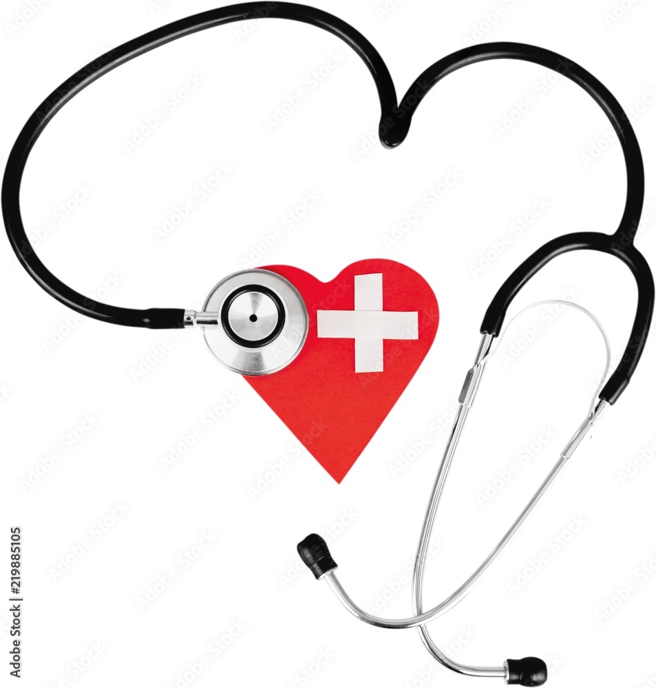 Heart with a stethoscope - isolated image