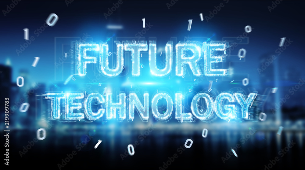 Future technology text hologram 3D rendering