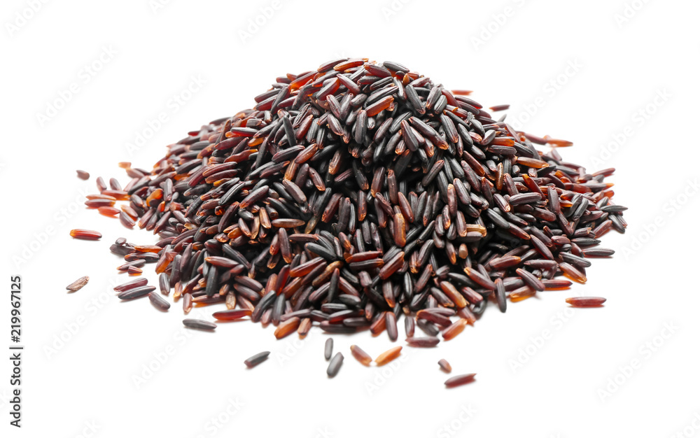 Heap of black wild rice on white background