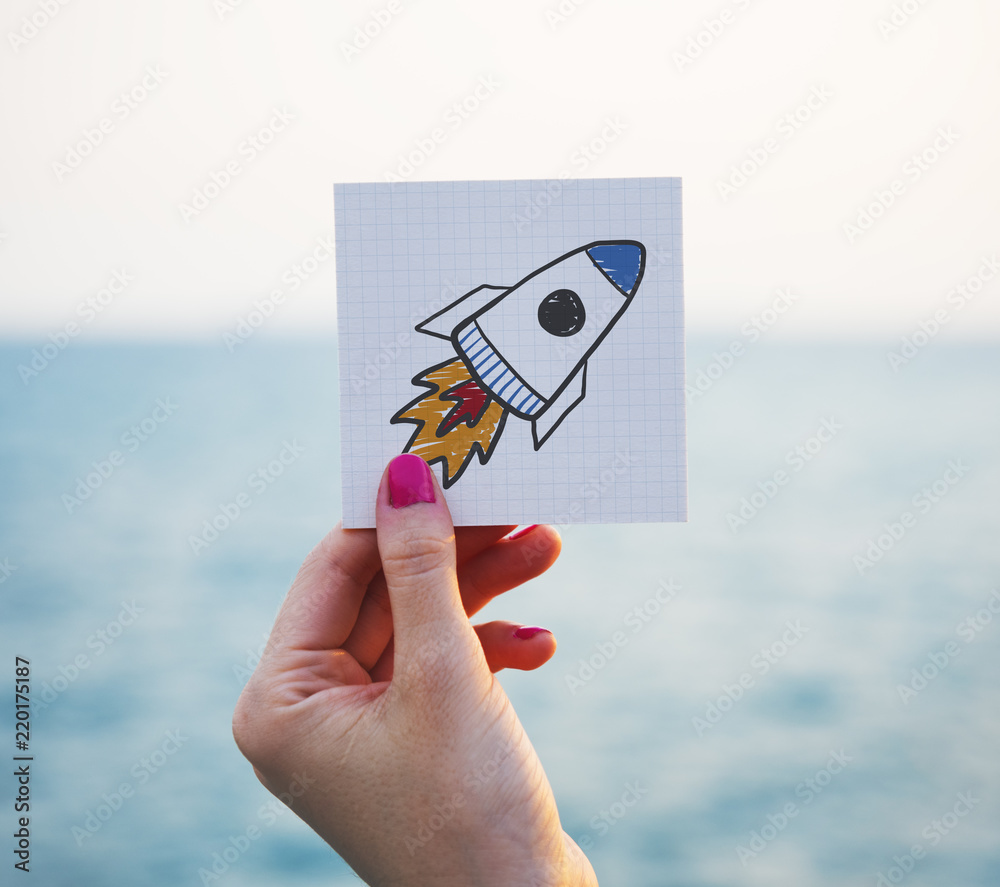 Rocket launch drawing on a memo paper