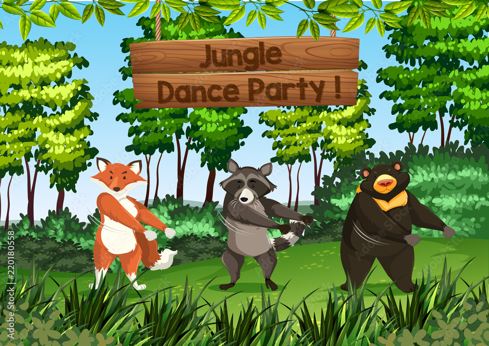 Animals dancing in jungle