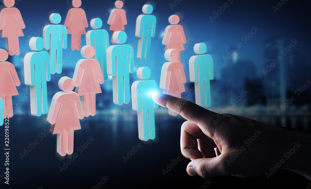 Businessman using 3D rendering group of people